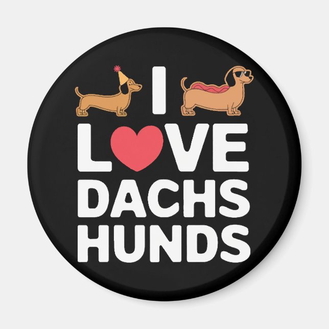 Íman Eu Amo Dachshunds Ilustração Divertida com Estilo (Frente)