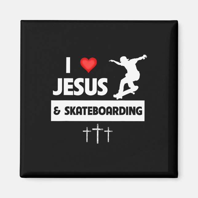 Íman Eu Amo Jesus E Skateboarding Truques De Skate (Frente)