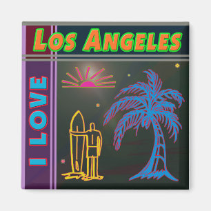 Íman "EU AMO Los Angeles" Sun, Palm Tree e Surfer Magne