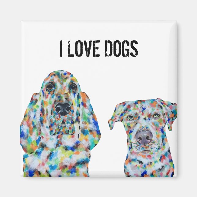 Íman Eu Amo Magnetos De Arte De Cães (Frente)