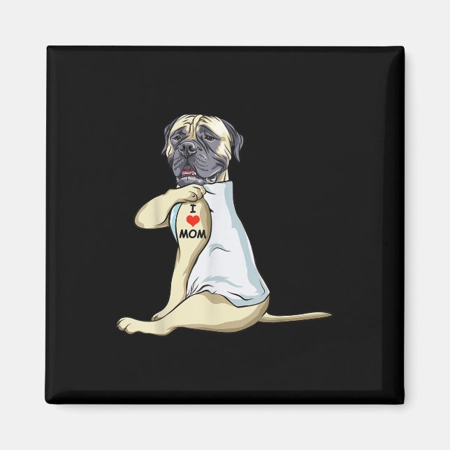 Íman Eu Amo Mamãe Tatuagem Inglês Mastiff Mãe Cachorro  (Frente)