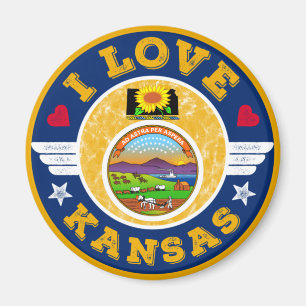 Íman Eu amo mapa e bandeira do Estado do Kansas