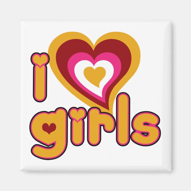 Íman Eu Amo Meninas Retro Magnet (Frente)