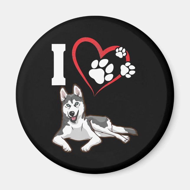 Íman Eu amo meu cachorro husky siberiano | Presente par (Frente)