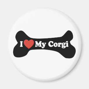 Íman Eu amo meu Corgi - osso de cão