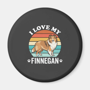 Íman Eu Amo Meu Finnegan Sheltie Retro Pôr do Sol