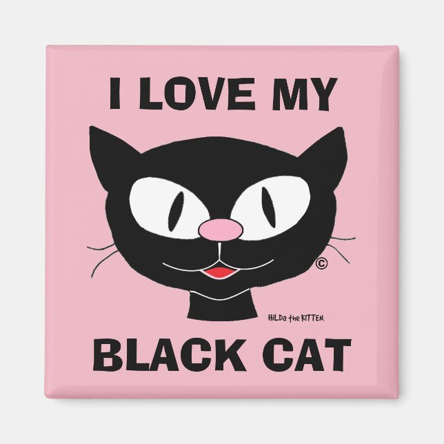 Íman Eu Amo Meu Gato Preto Desenho Fofo de Gato (Frente)