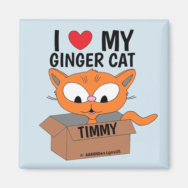 Íman "Eu Amo Meu Ginger Cat" Personalizado (Frente)