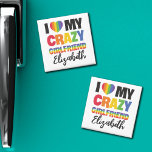 Íman Eu amo meu namorada louco qualquer nome arco-íris<br><div class="desc">Celebre o amor com este ímã do Orgulho LGBTQ personalizável! Adorada em fontes vibrantes e coloridas no arco-íris, a legenda "Eu amo meu namorada maluco" irradia positividade. Personalize-o adicionando seu nome namorada, fazer este ímã com uma mangueira única e carinhosa. Espalhe amor, alegria e orgulho com este acessório perfeito. Ideal...</div>