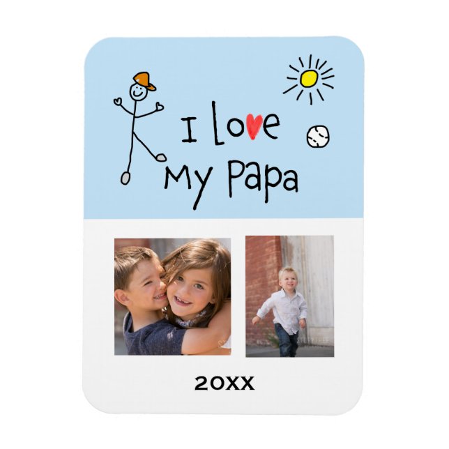 Íman Eu Amo Meu Papai 2 Ímã Personalizado com Foto (Vertical)