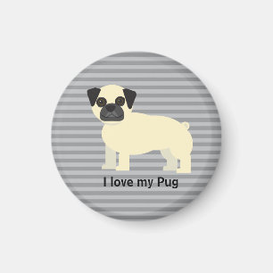 Íman Eu amo meu Pug Gray Lined