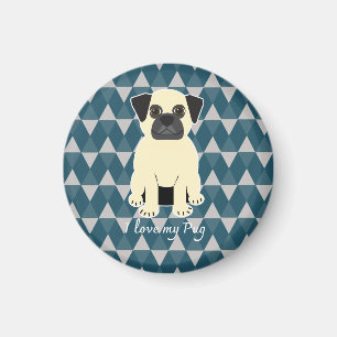 Íman Eu amo meu Pug, padrão de diamantes azuis