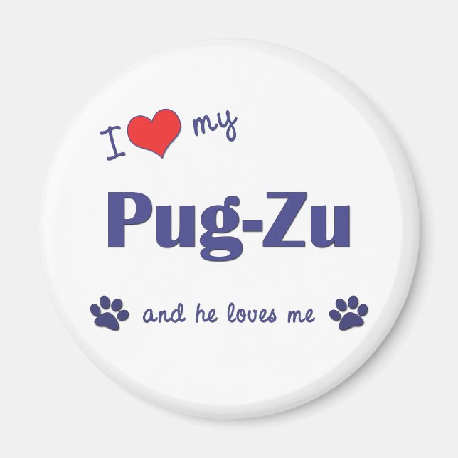 Íman Eu Amo Meu Pug-Zu (Cachorro Masculino) (Frente)