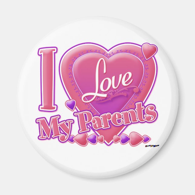 Íman Eu Amo Meus Pais rosa/roxo - coração (Frente)