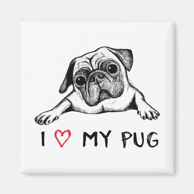 Íman Eu amo meus Pug Magnets (Frente)