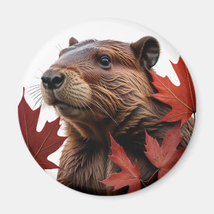 Íman Eu amo o Canadá - castor canadense com folha