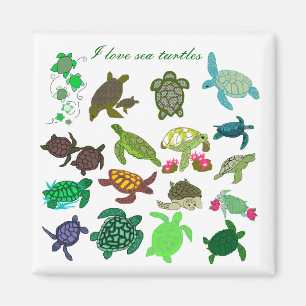 Íman Eu amo o ímã das tartarugas de mar - personaliza