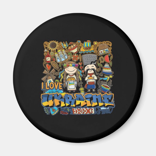 Íman Eu amo o rabisco da Ucrânia com a bandeira ucrania (Frente)