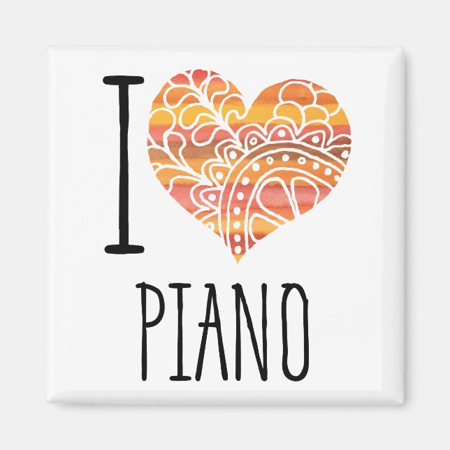 Íman Eu Amo Piano Orange Mandala Heart (Frente)