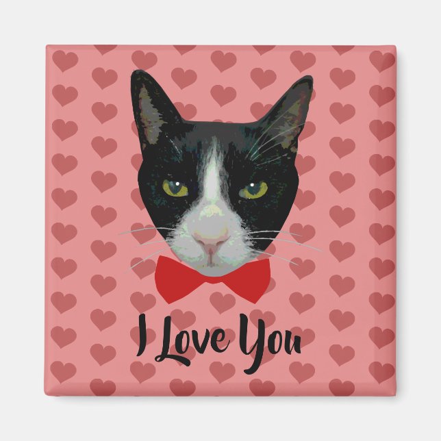 Íman Eu Amo-Te - Tuxedo Cat com Arco Tie (Frente)