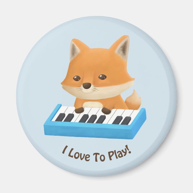 Íman Eu amo tocar Cute Fox no Piano Kids Magnet (Frente)