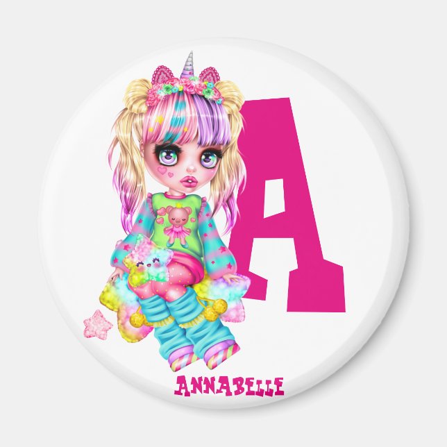 Íman Eu Amo Unicórnios Kawaii Chibi Girl Chamada Gift (Frente)