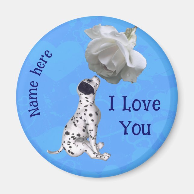 Íman Eu Amo Você Cachorrinho Dálmata Rosa Personalizado (Frente)