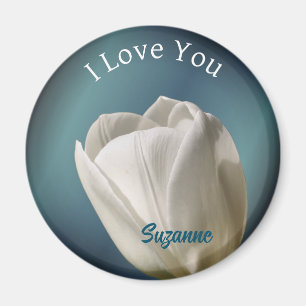 Íman Eu Amo Você Flor De Tulipas Brancas Personalizado