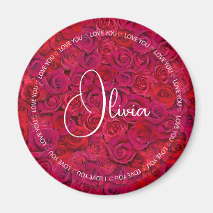 Íman Eu Amo Você Nome Personalizado Rosas Vermelhas Amo
