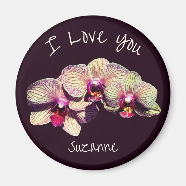 Íman Eu Amo Você Trio de Flores de Orquídea Personaliza (Frente)