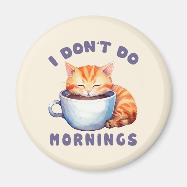 Íman Eu não faço manhãs - Gato Laranja Bonito com Café (Frente)