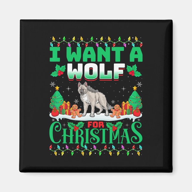 Íman Eu Quero Um Lobo Para A Neve Da Árvore De Natal (Frente)