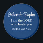 Íman Eu sou o Senhor que te cura Bíblia Verso Azul<br><div class="desc">Este belo ímã apresenta um dos nomes de Deus e um poderoso verso bíblia do livro de Êxodo onde Deus declara que Ele é o nosso curandeiro.</div>