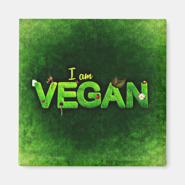Íman Eu Sou Vegan Escrito Com Uma Textura De Natureza G (Frente)