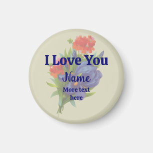 Íman Eu Te Amo Buquê Flor Íris Azul Personalizado