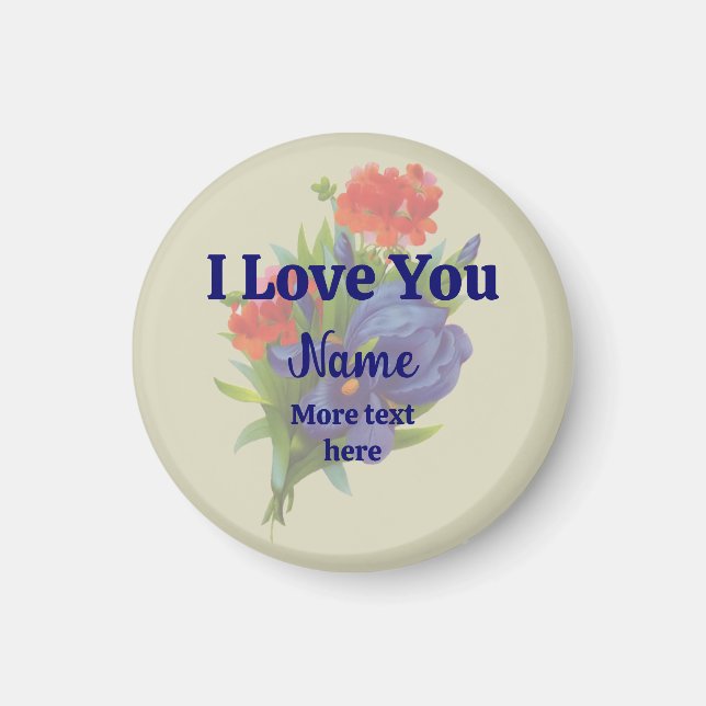 Íman Eu Te Amo Buquê Flor Íris Azul Personalizado (Frente)