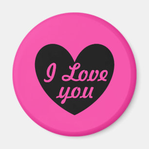 Íman "Eu te amo" Coração negra em rosa fuchsia