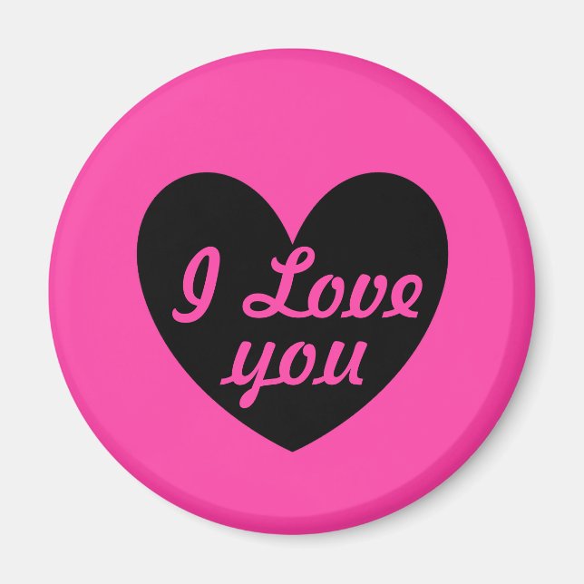 Íman "Eu te amo" Coração negra em rosa fuchsia (Frente)
