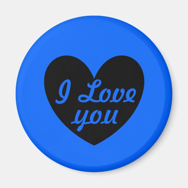 Íman "Eu te amo" coração negro em azul (Frente)