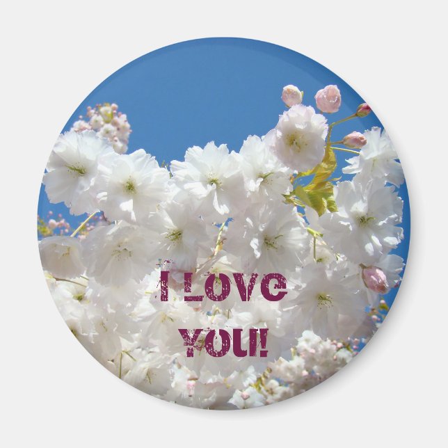 Íman Eu Te Amo! ímã presente Flores de Cerejeira Rosa (Frente)