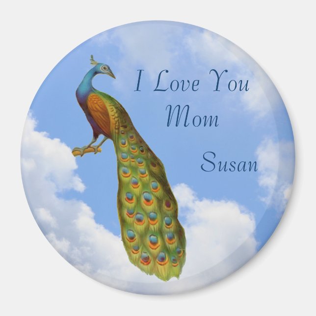 Íman Eu Te Amo Mãe Peacock Magnet Personalizável (Frente)