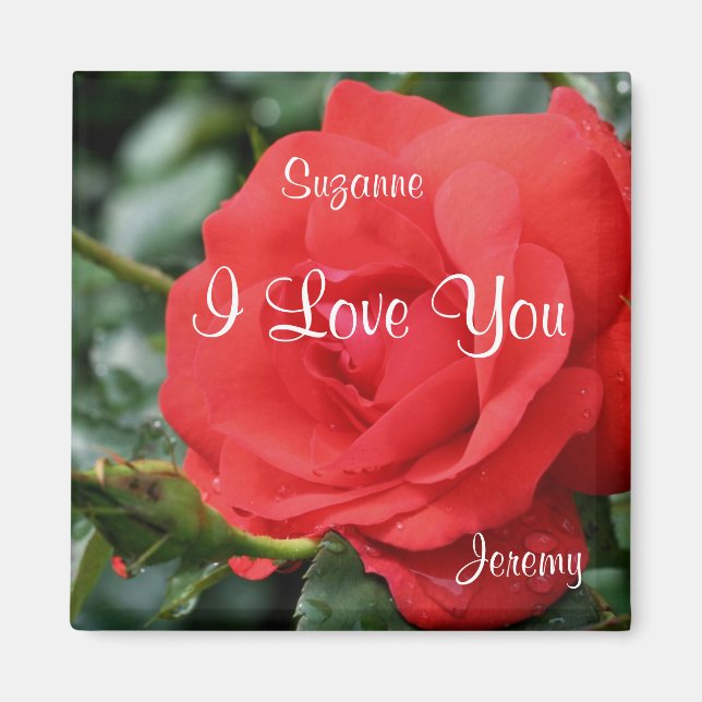 Íman Eu Te Amo Rosa vermelha Flor Personalizado (Frente)