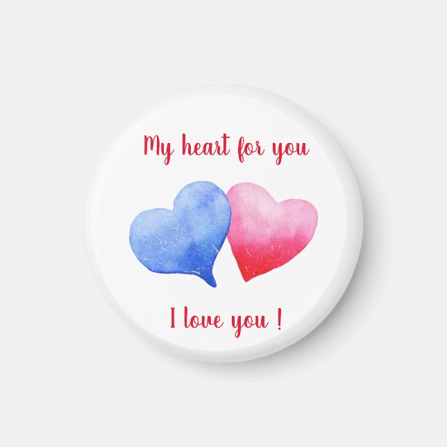 Íman Eu te amo vermelho-d-água e coração azul (Frente)