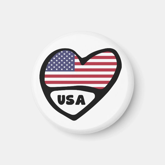 Íman EUA Country Code Flag Heart, Estados Unidos (Frente)
