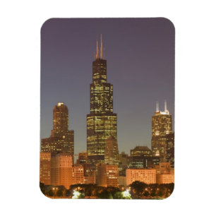 Íman EUA, Illinois, Chicago: Skyline da Cidade / Noite