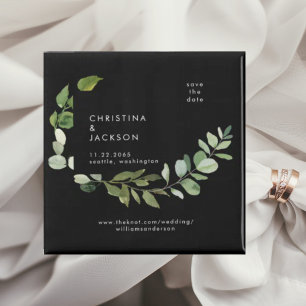 Íman Eucalyptus B/W Quadrado de Casamento Save the Date