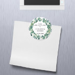 Íman Eucalyptus wreath de casamento srs salvar a data<br><div class="desc">Fundo branco,  texto preto. Decorado com uma coroa verde de eucalipto. Sr. e Sra. com coração. Personalize e adicione seus nomes e a data.</div>