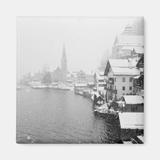 Íman Europa, Áustria, Hallstat. Vista da cidade na neve (Frente)