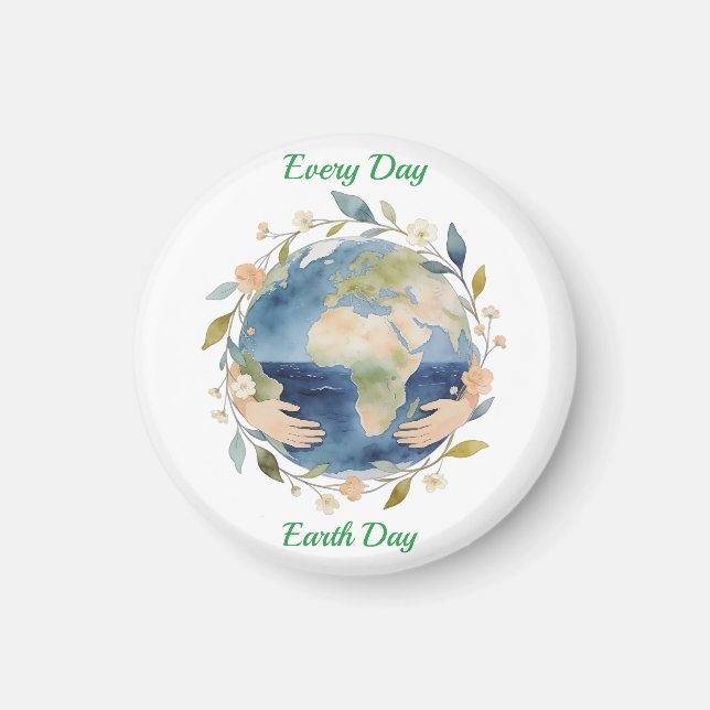 Íman Every Day Earth Day Floral Globe With Hands (Frente)