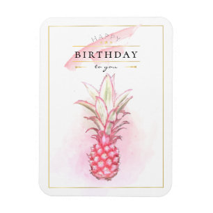 Íman Exotic Pink Pineapples Watercolor Birthday Art